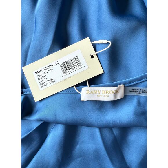 Ramy Brooks NWT Abigail Blue Cowl Neck Satin Blouse Tank Top Cami size XL - Picture 6 of 14